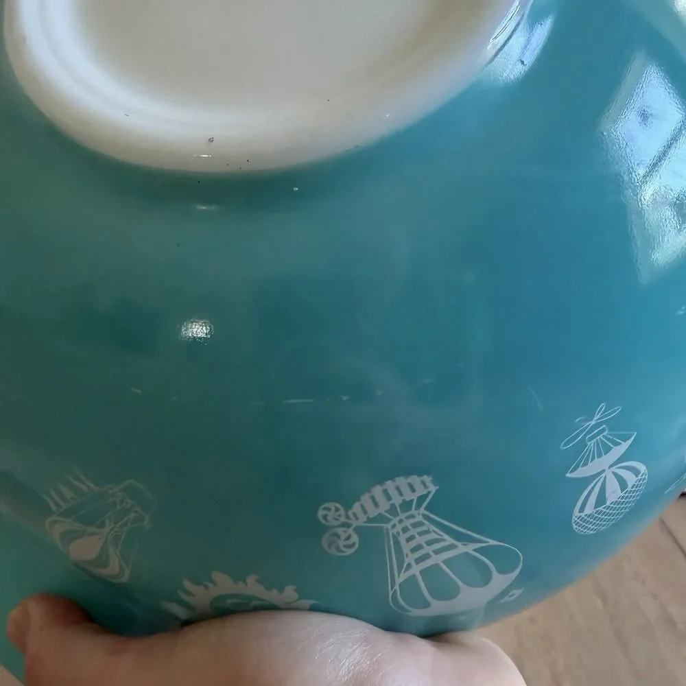 2 Vintage 1958 Pyrex Cinderella Hot Air Balloons Turquoise Batter Bowls